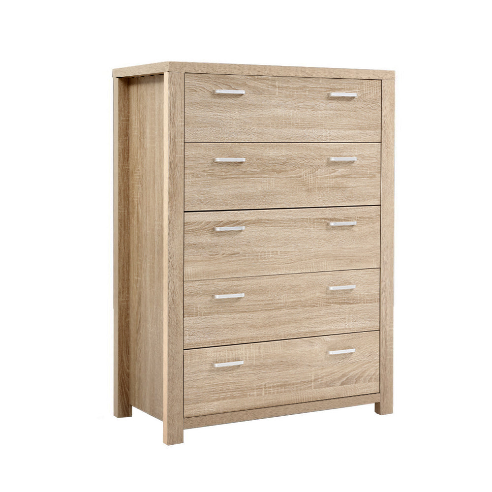 Tallboy With Five Drawers - Natural Wood Finish