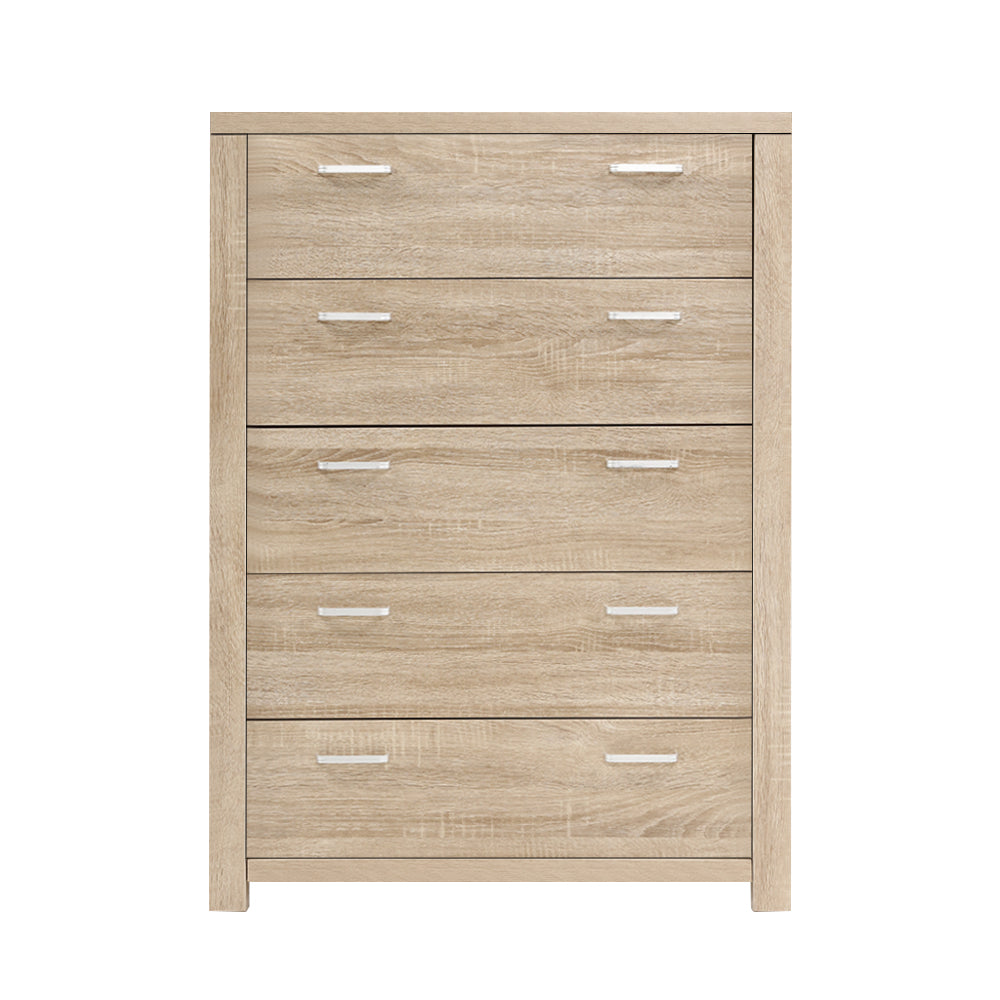 Tallboy With Five Drawers - Natural Wood Finish