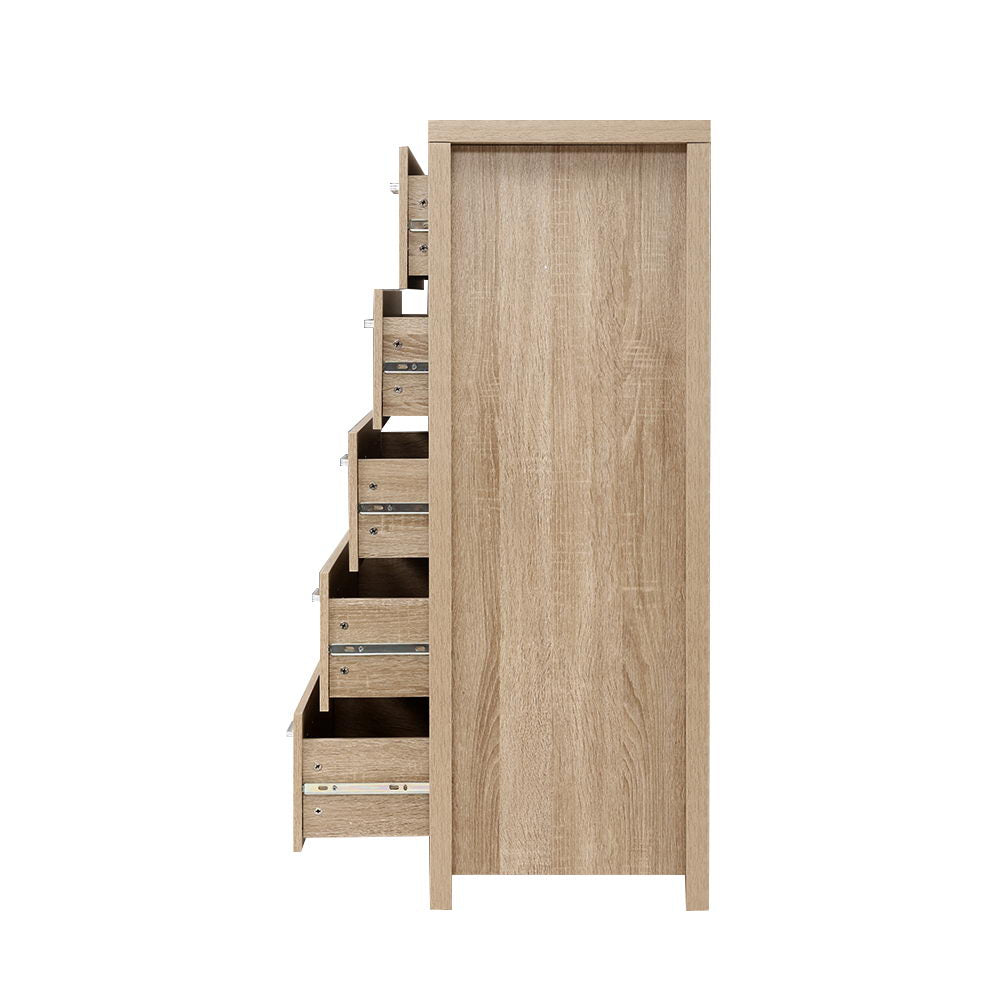 Tallboy With Five Drawers - Natural Wood Finish