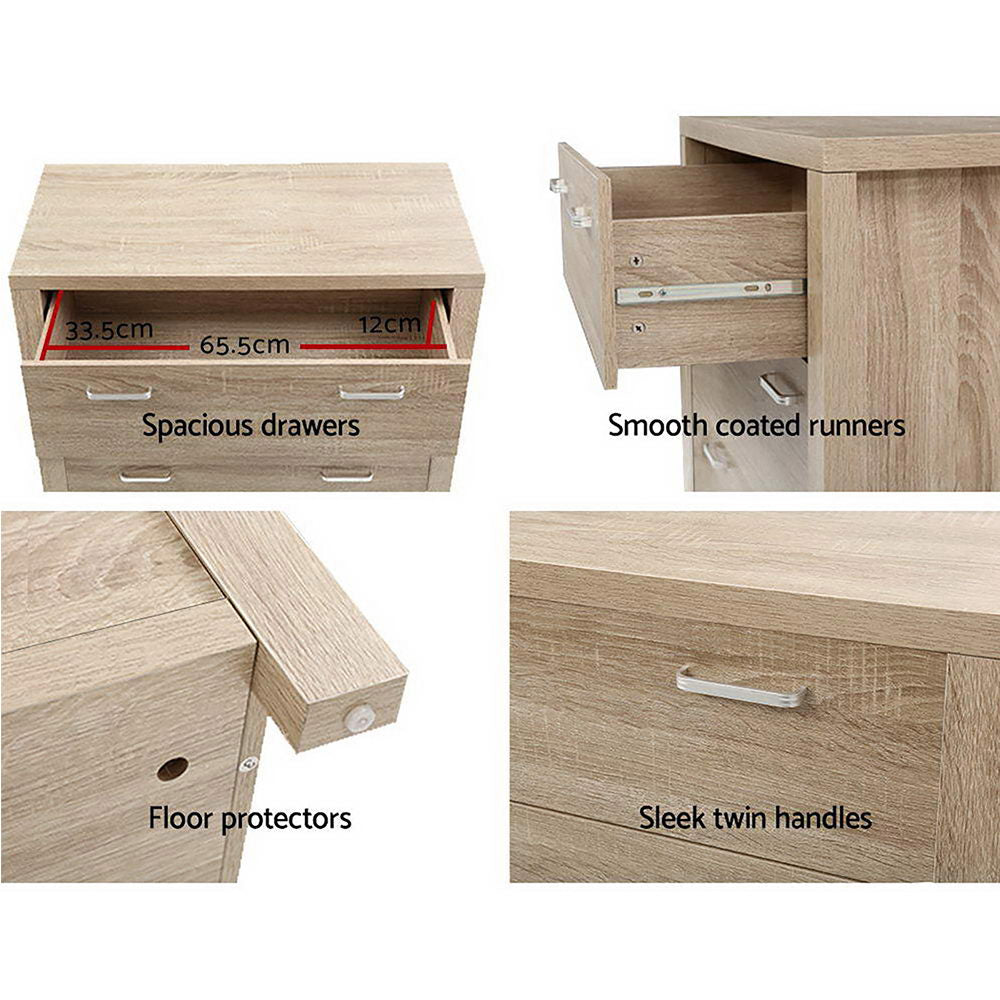 Tallboy With Five Drawers - Natural Wood Finish