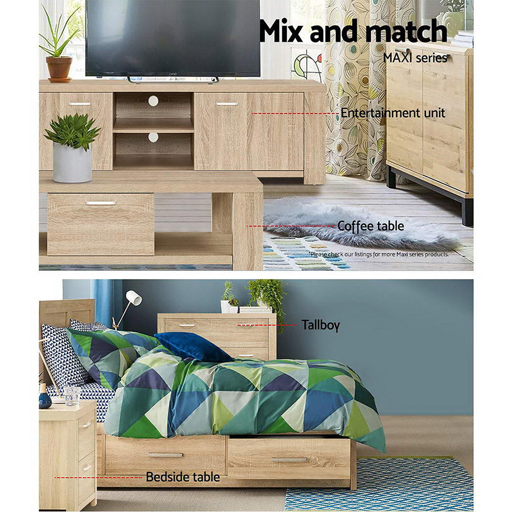 Tallboy With Five Drawers - Natural Wood Finish
