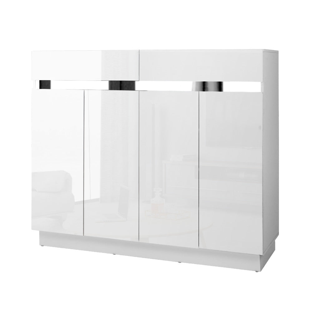 Shoe Cabinet Storage Rack High Gloss White Drawers 120cm