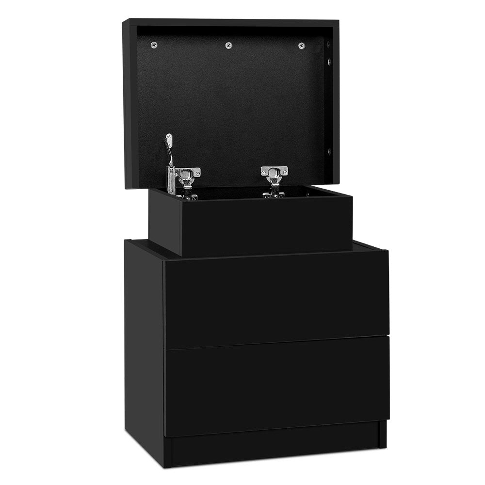 Bedside Table Two Drawers - Black