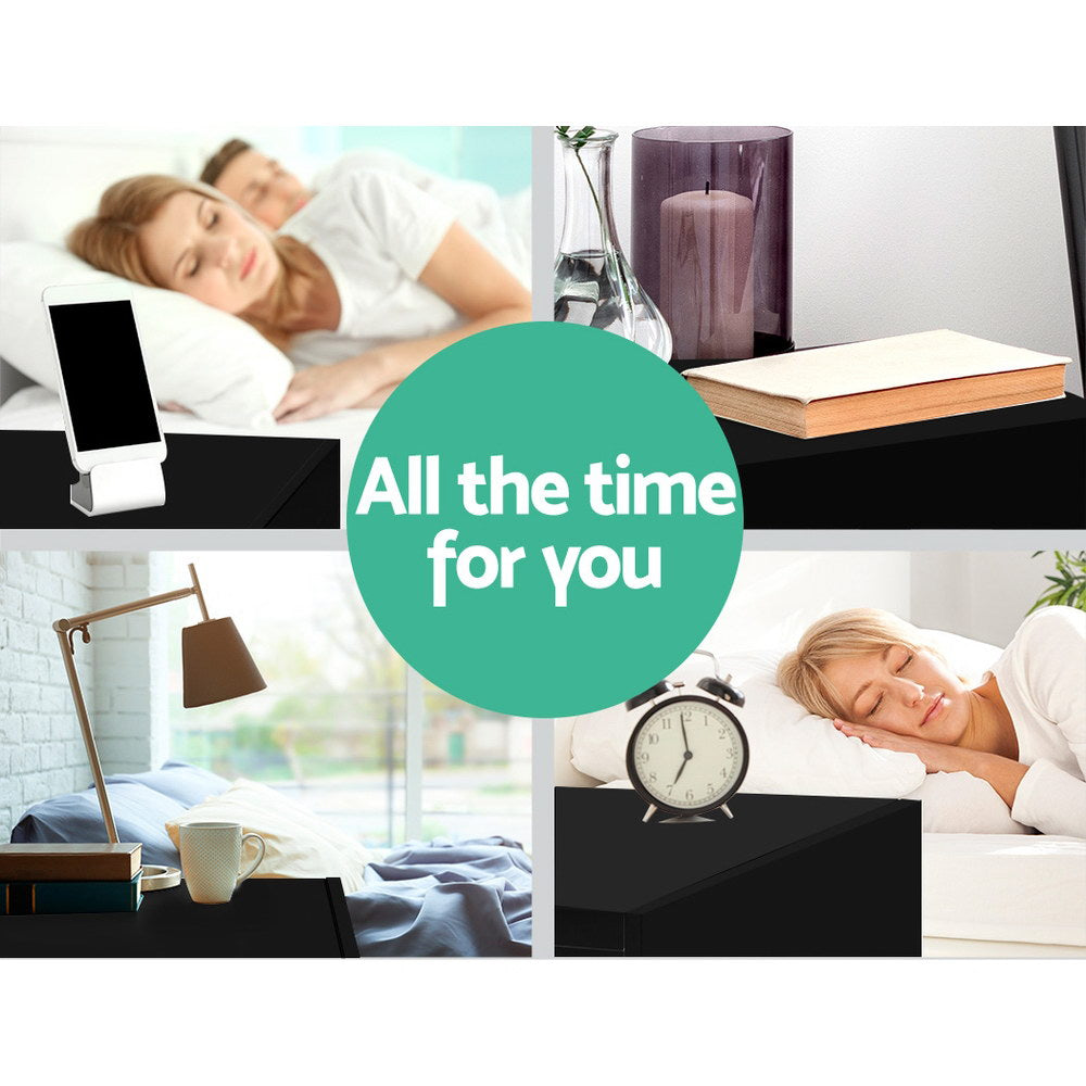 Bedside Table Two Drawers - Black