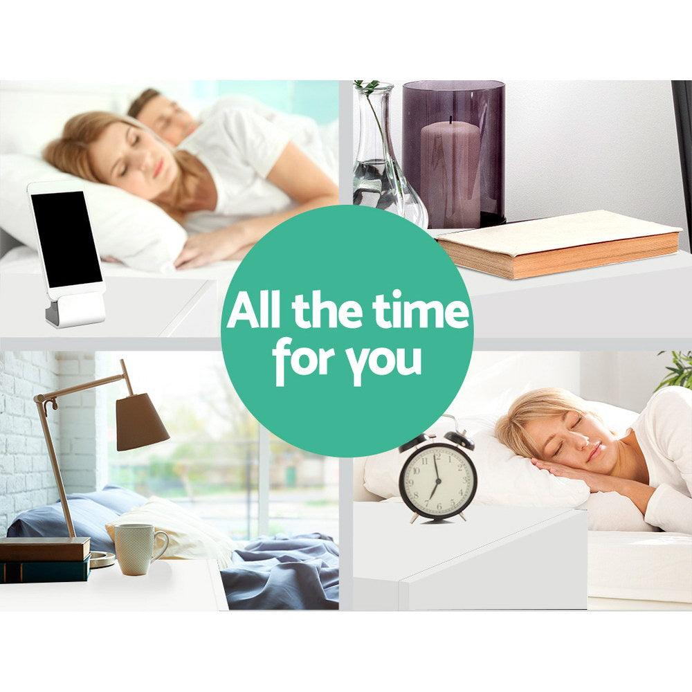 Bedside Table Two Drawers - White