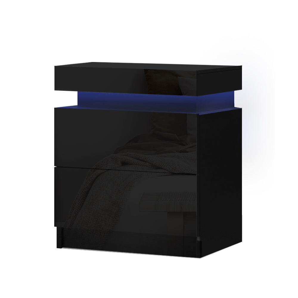 Back in Stock! Bedside Tables Side Table Drawers RGB LED High Gloss Nightstand Black