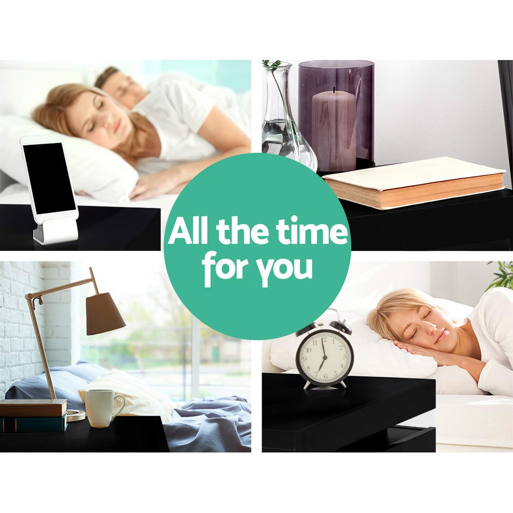 Back in Stock! Bedside Tables Side Table Drawers RGB LED High Gloss Nightstand Black