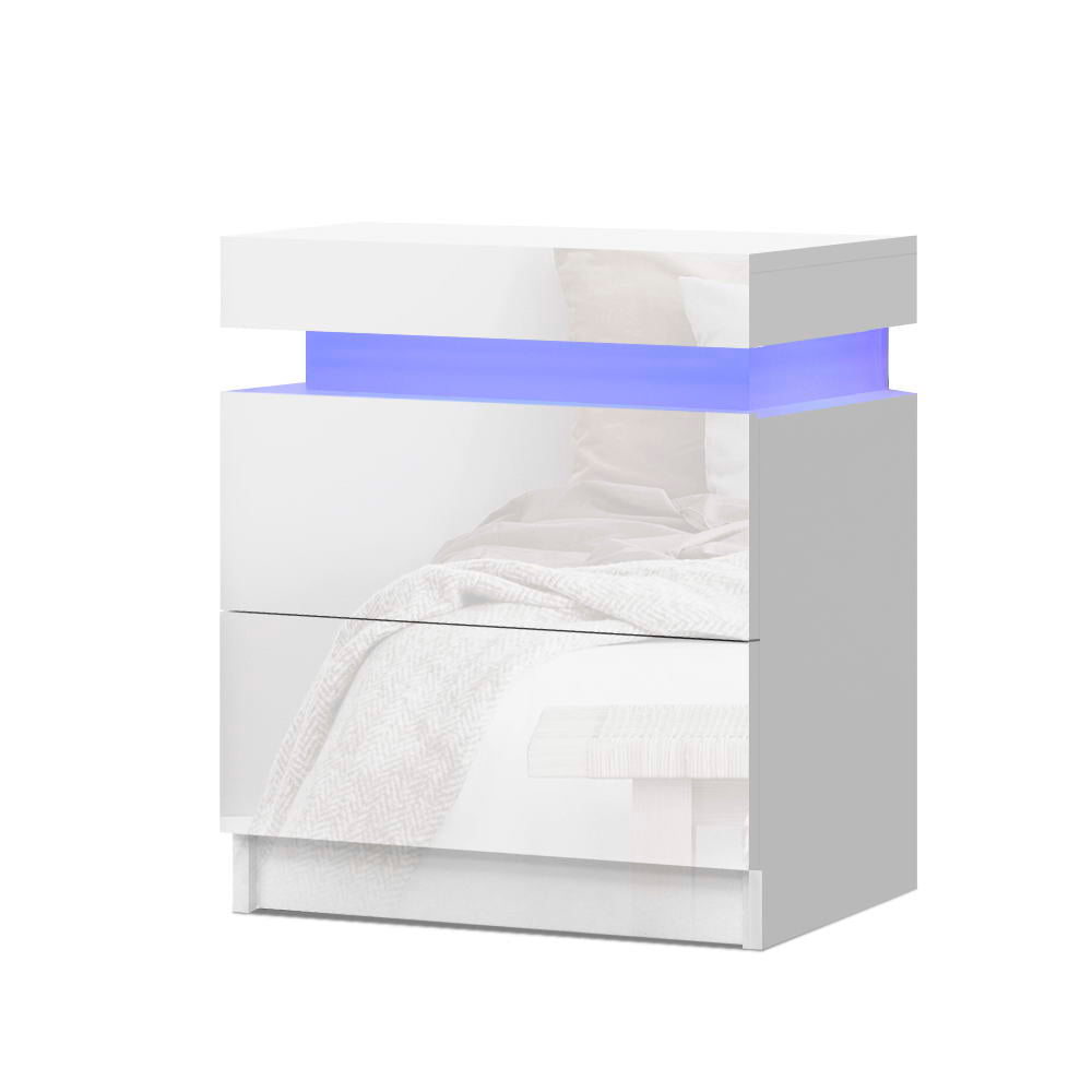 Bedside Table With RGB LED High Gloss White