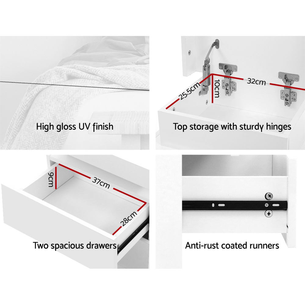 Bedside Table With RGB LED High Gloss White