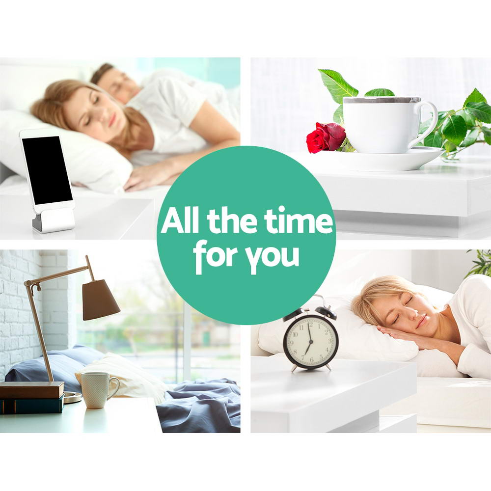 Bedside Table With RGB LED High Gloss White