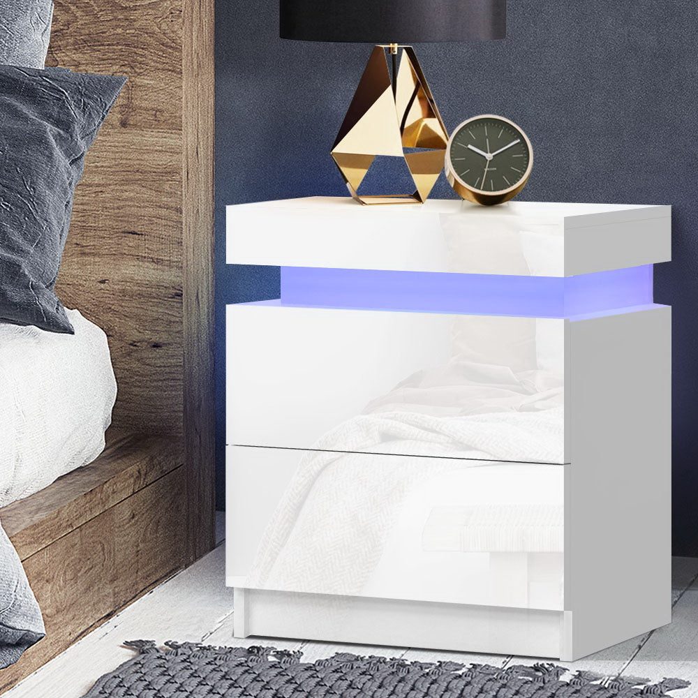 Bedside Table With RGB LED High Gloss White