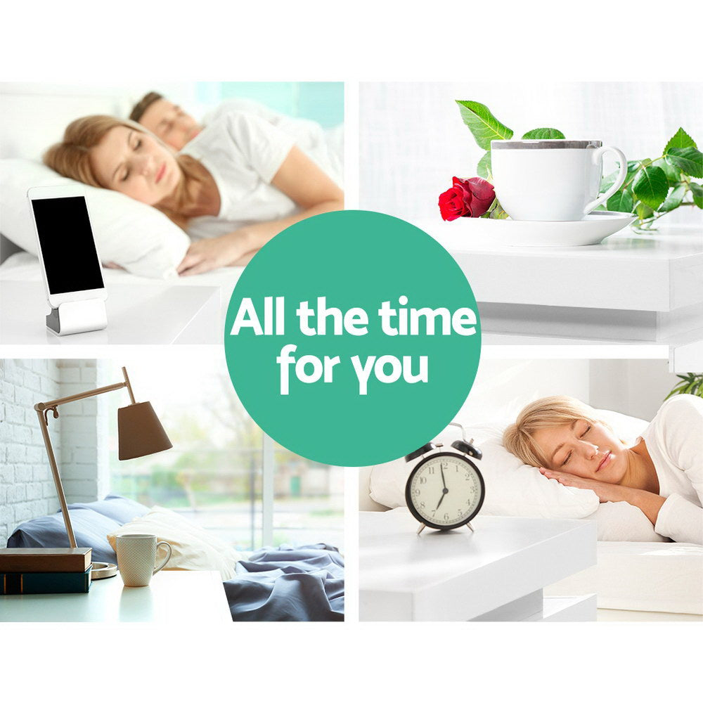 Bedside Table Three Drawers RGB LED High Gloss White