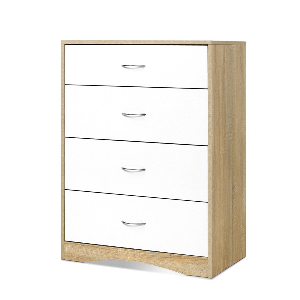 Tallboy With Four Drawers White and Oak Colour