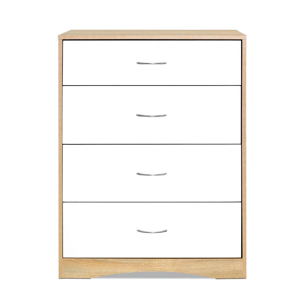 Tallboy With Four Drawers White and Oak Colour