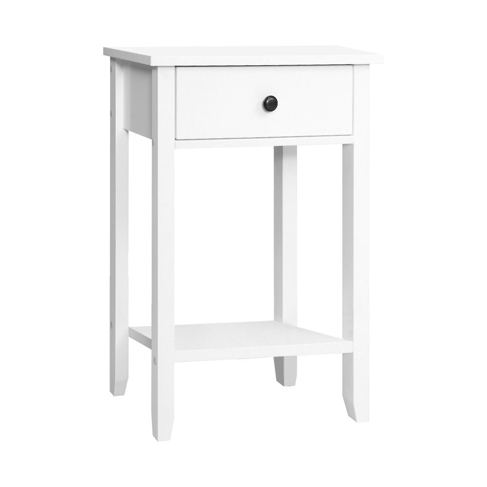 Elegant Bedside Table with Drawer and Shelf - White