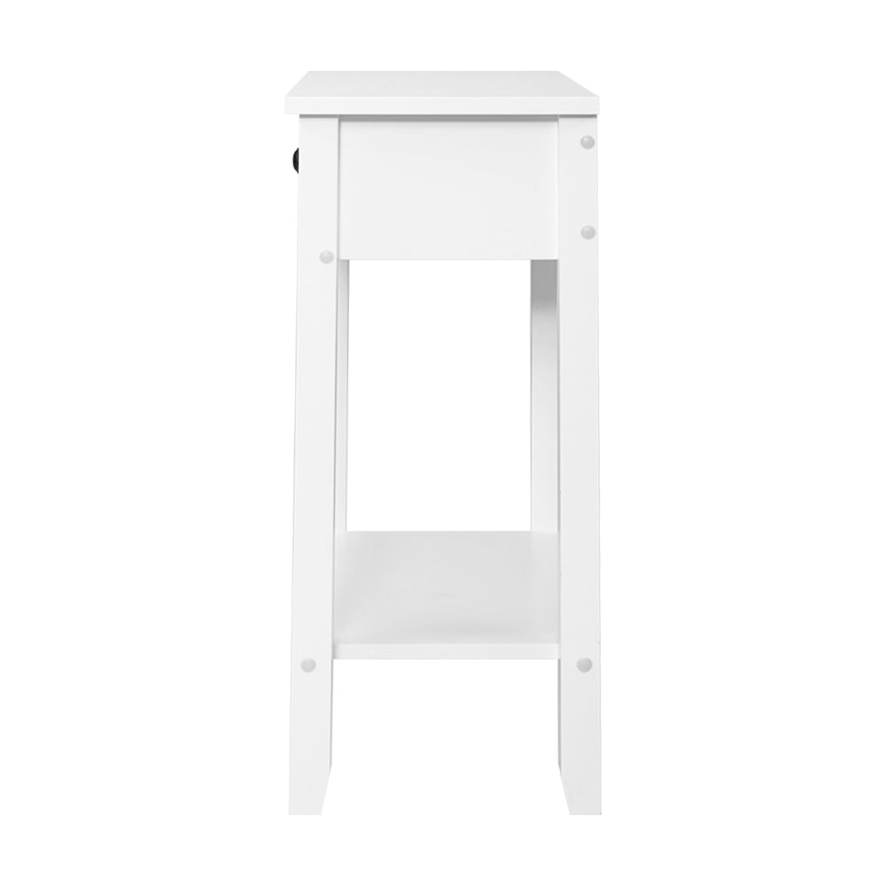 Elegant Bedside Table with Drawer and Shelf - White