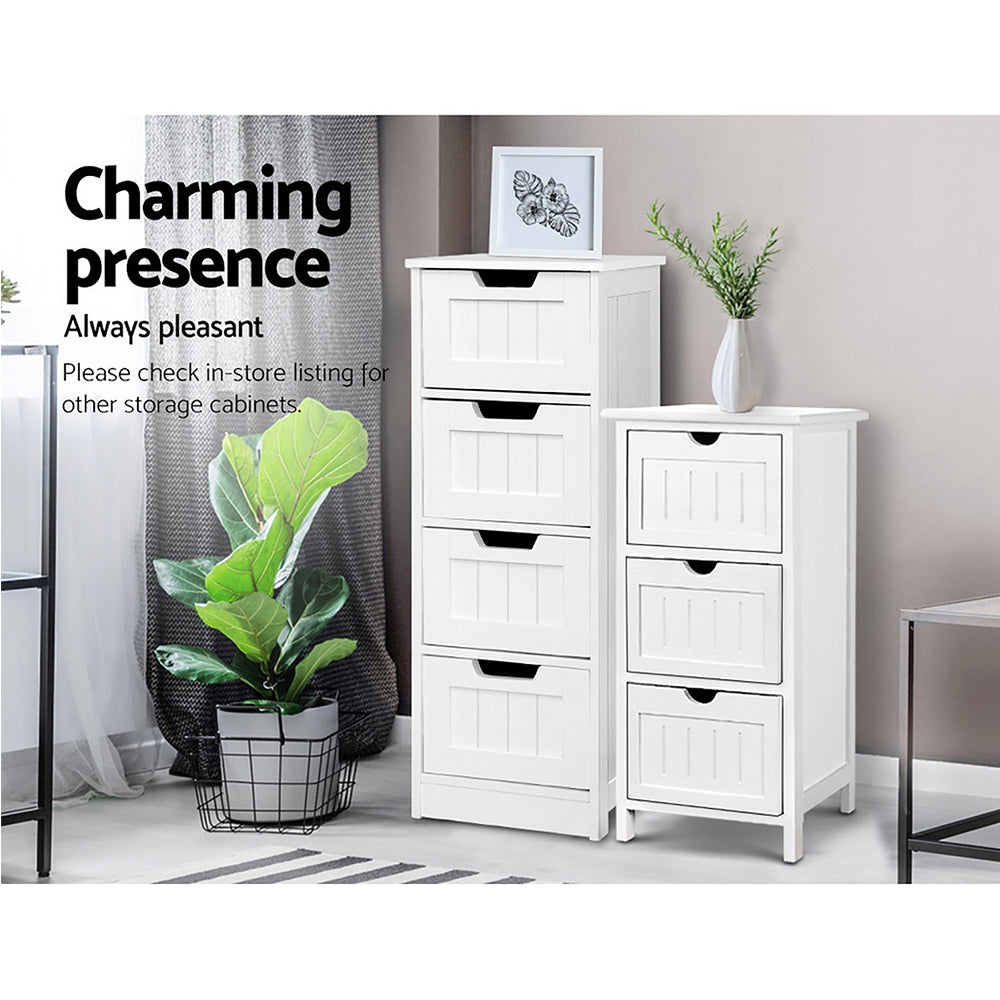 Bedside Table With Four Drawers - White