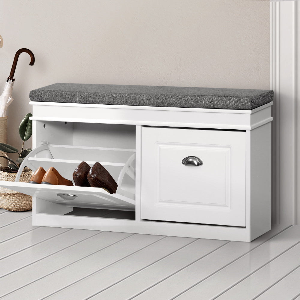 Shoe Cabinet Bench 12 Pairs - White