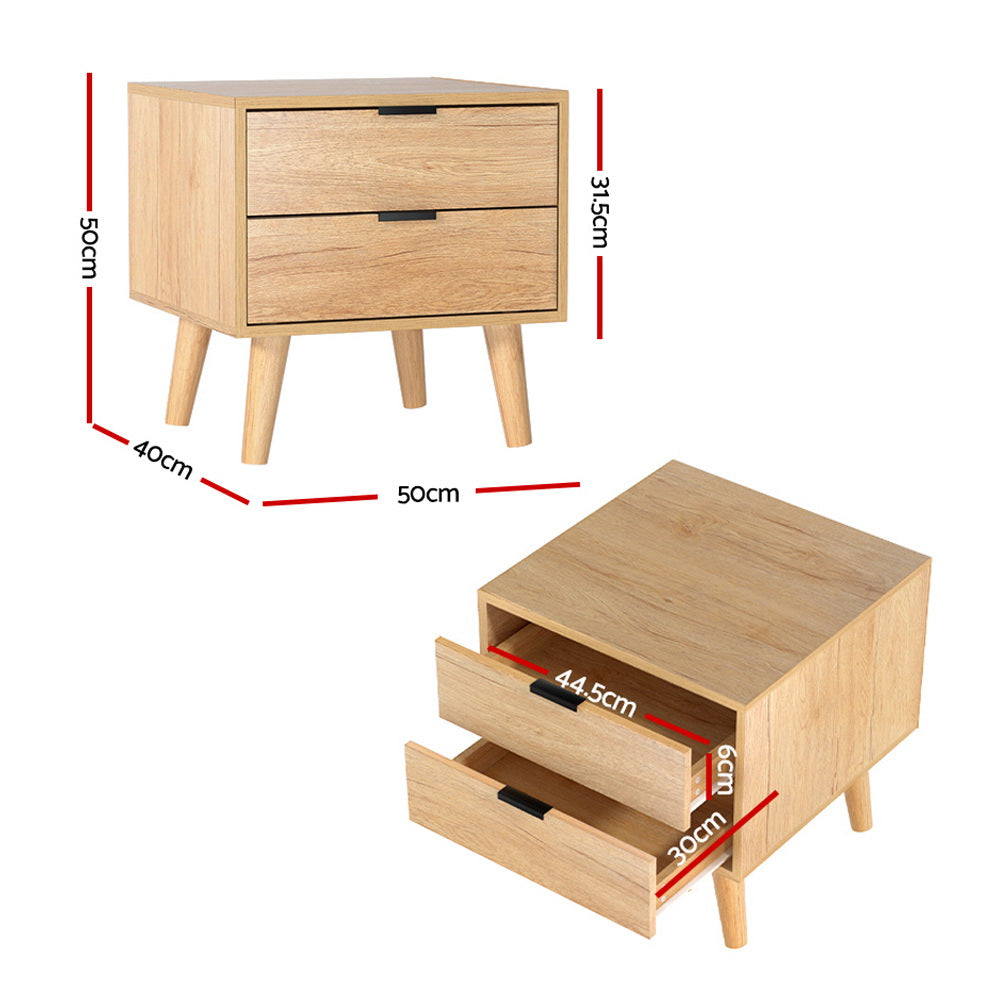 Bedside Table with Two Drawers in Pine