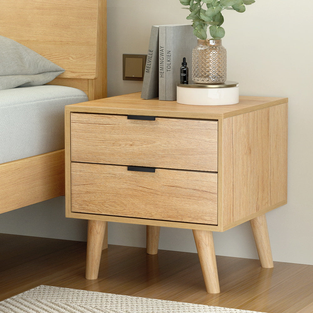 Free Shipping! Bedside Table with Two Drawers in Pine