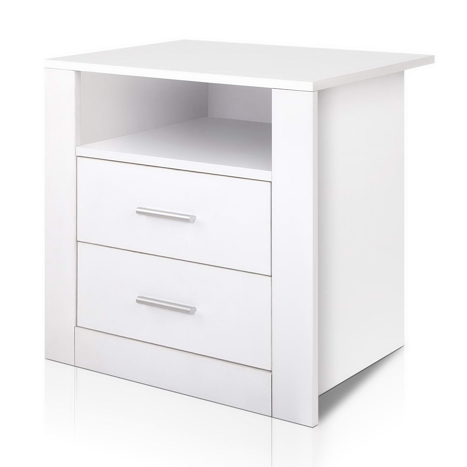 Bedside Table With Two Drawers and Storage Void - White
