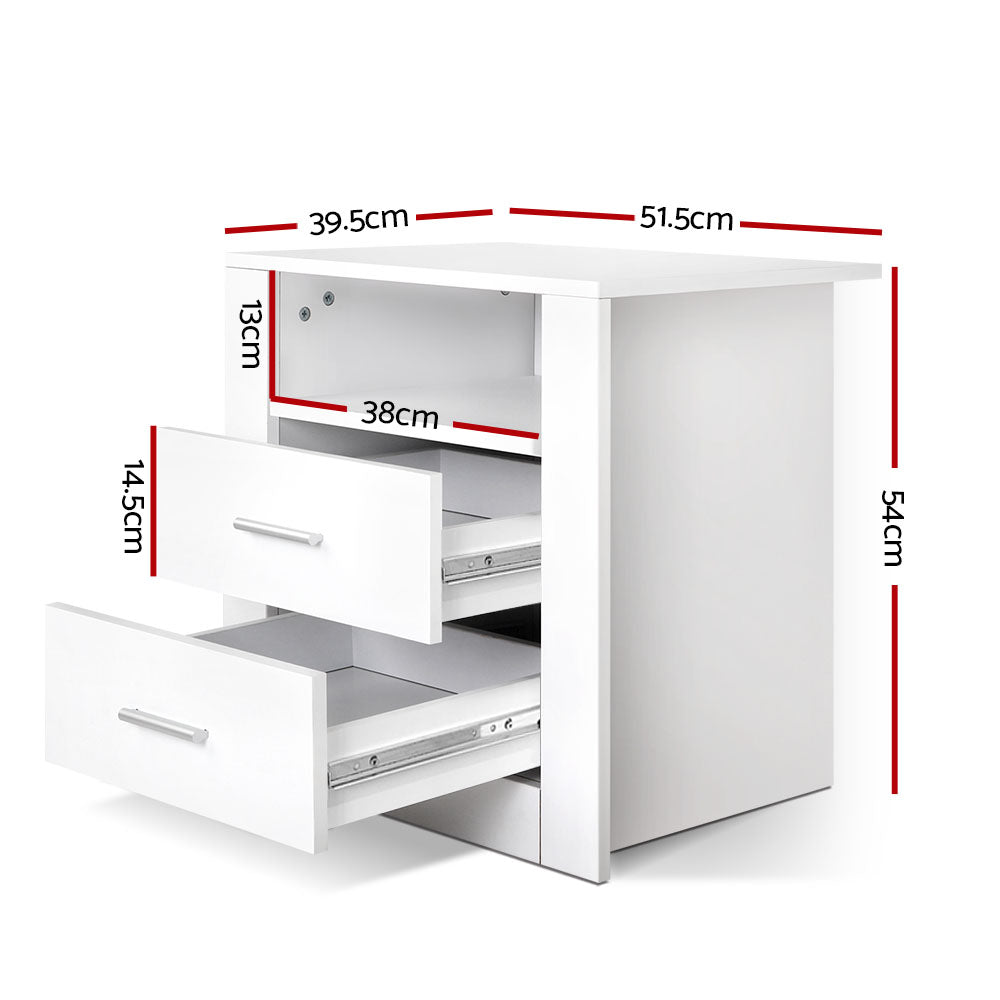 Bedside Table With Two Drawers and Storage Void - White