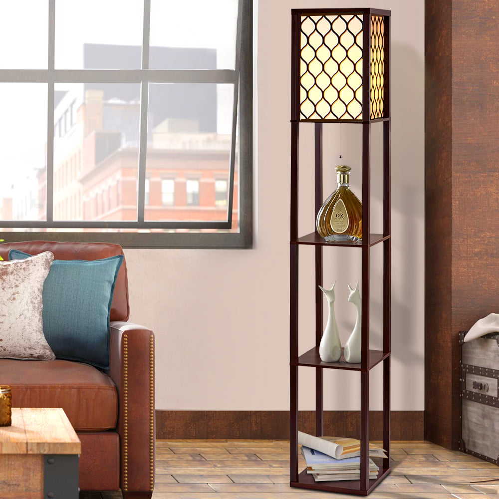 Free Shipping! Artiss Floor Lamp LED Storage Shelf Standing Vintage Wood Light Reading Bedroom