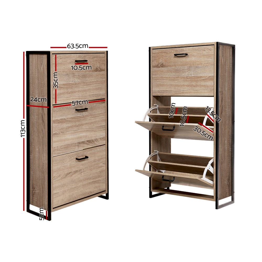 Shoe Cabinet Shoes Storage Rack Wooden Organiser Up to 24 Pairs Shelf Cupboard Metal Frame