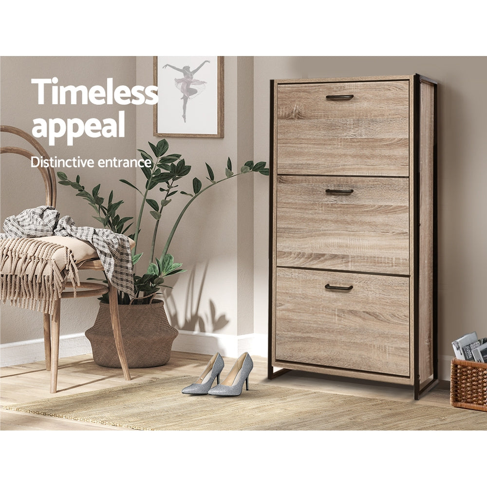 Shoe Cabinet Shoes Storage Rack Wooden Organiser Up to 24 Pairs Shelf Cupboard Metal Frame