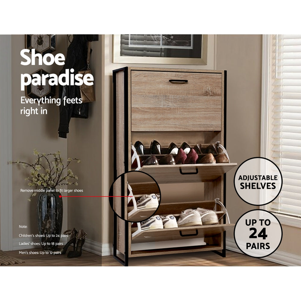 Shoe Cabinet Shoes Storage Rack Wooden Organiser Up to 24 Pairs Shelf Cupboard Metal Frame