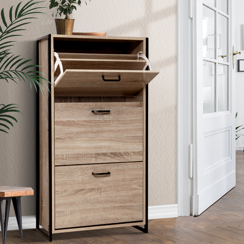 Shoe Cabinet Shoes Storage Rack Wooden Organiser Up to 24 Pairs Shelf Cupboard Metal Frame