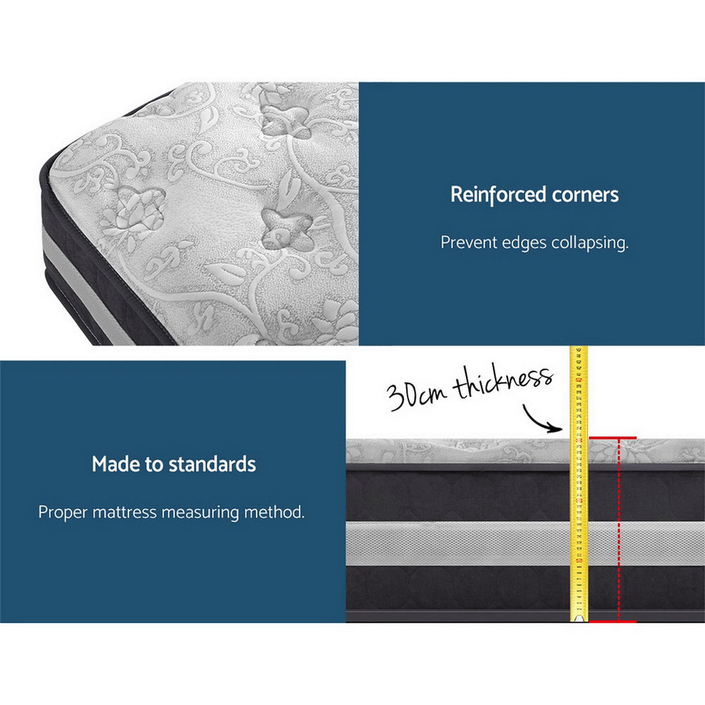 King Single Size 30cm Thick Medium Firm 7 Zone Pocket Spring Foam Mattress