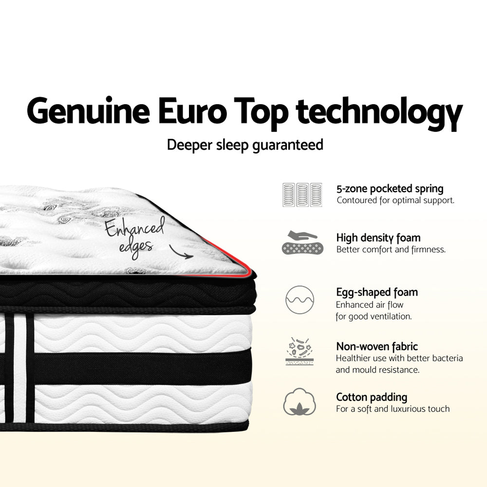 Queen 34cm Thick MEDIUM Firm Euro Top Pocket Spring Mattress