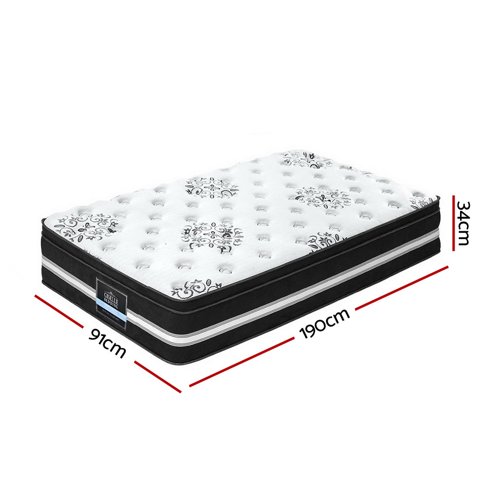 Single Size 34CM Thick COOL GEL Memory Foam Euro Top Pocket Spring Mattress