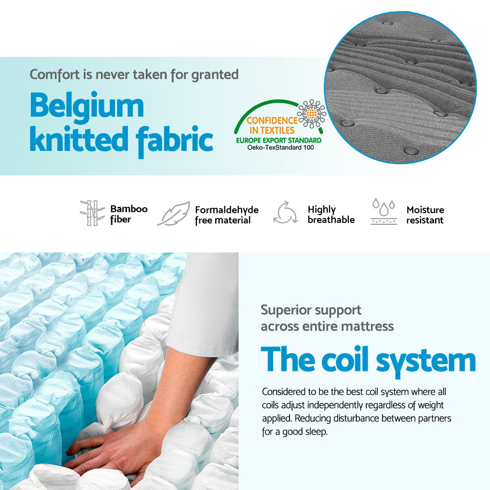 Single Size 34cm Thick Alanya Euro Top Pocket Spring Mattress