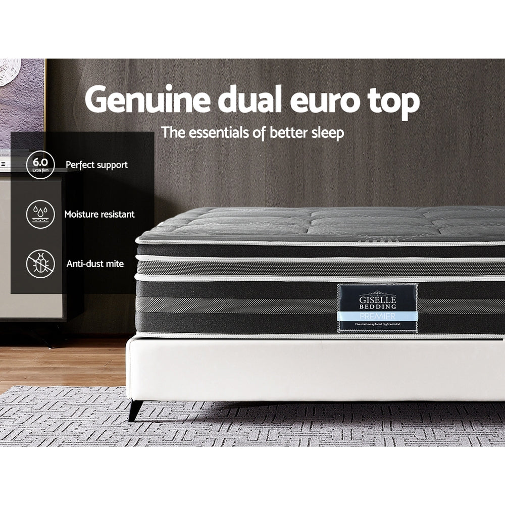 KING Size 35CM MEDIUM FIRM 7 Zone Dual Euro Top Pocket Spring Mattress