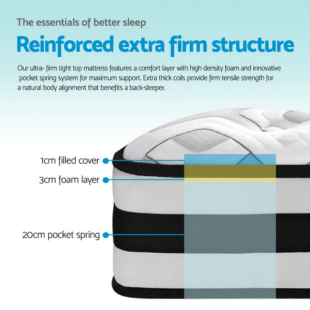 King Size 24cm Thick ULTRA FIRM Rumba Tight Top Pocket Spring Mattress