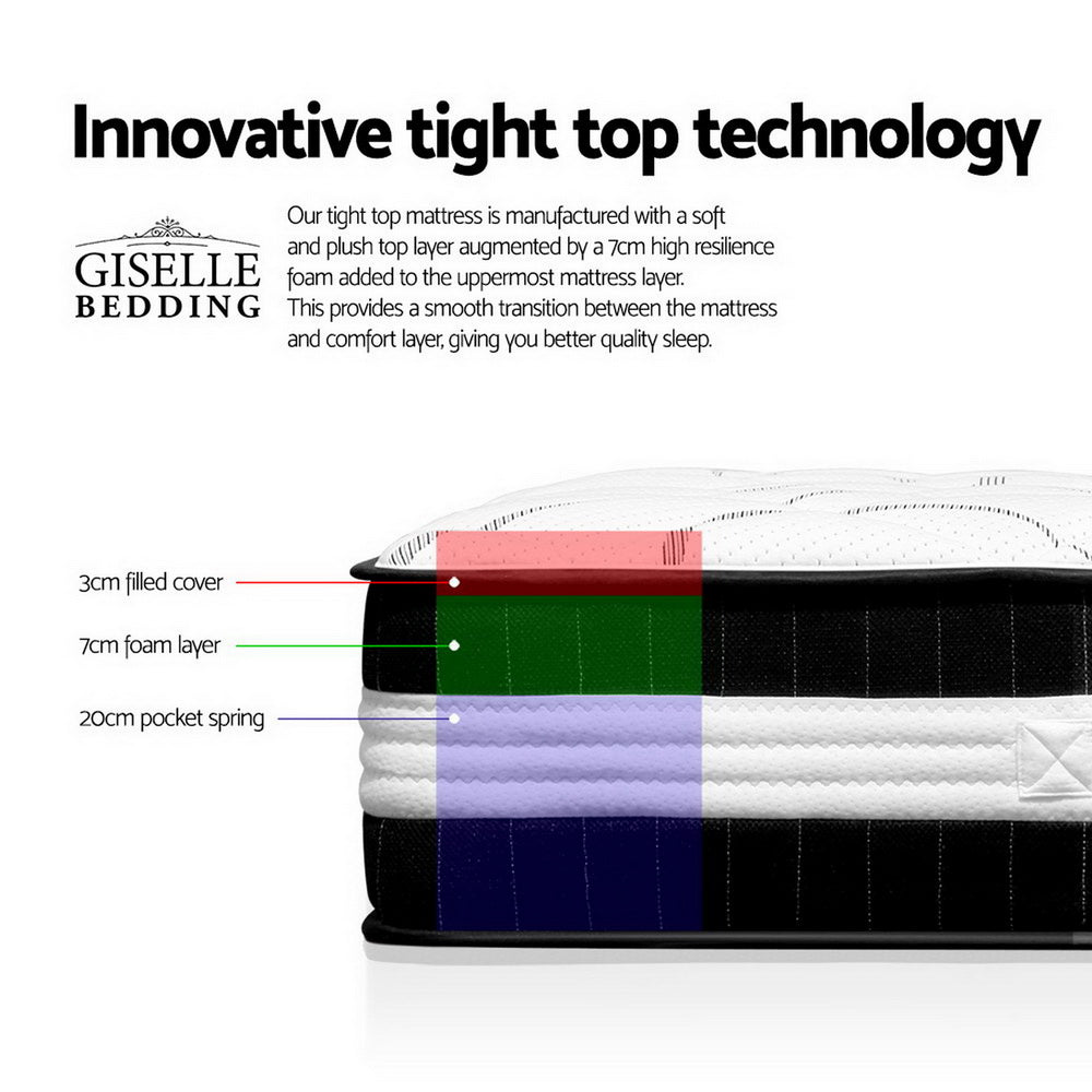 Double Size 30cm Thick Super Firm Euro Top Pocket Spring Mattress