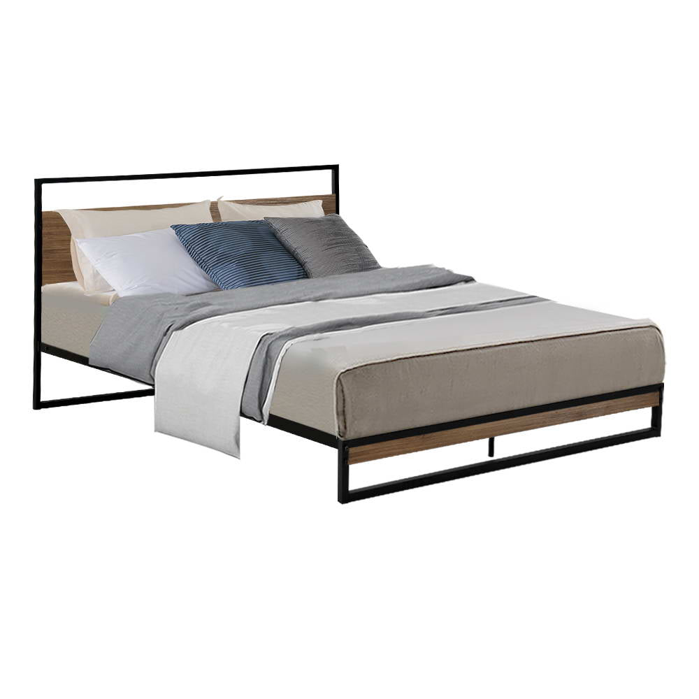Back In Stock! Double Size Bed Frame Metal and Wood - Black