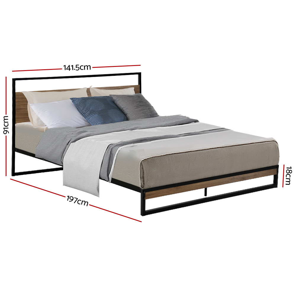 Double Size Bed Frame Metal and Wood - Black