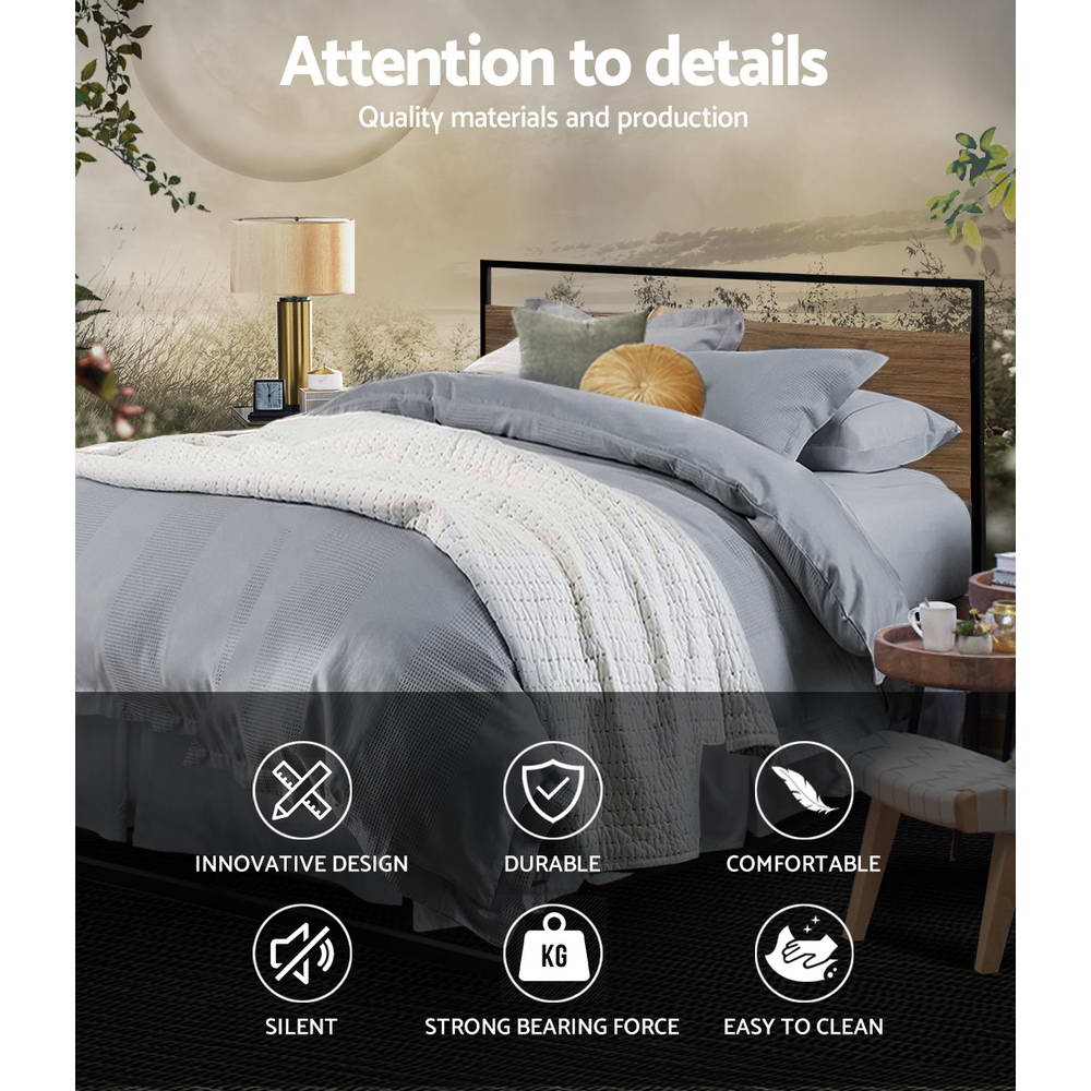 Double Size Bed Frame Metal and Wood - Black