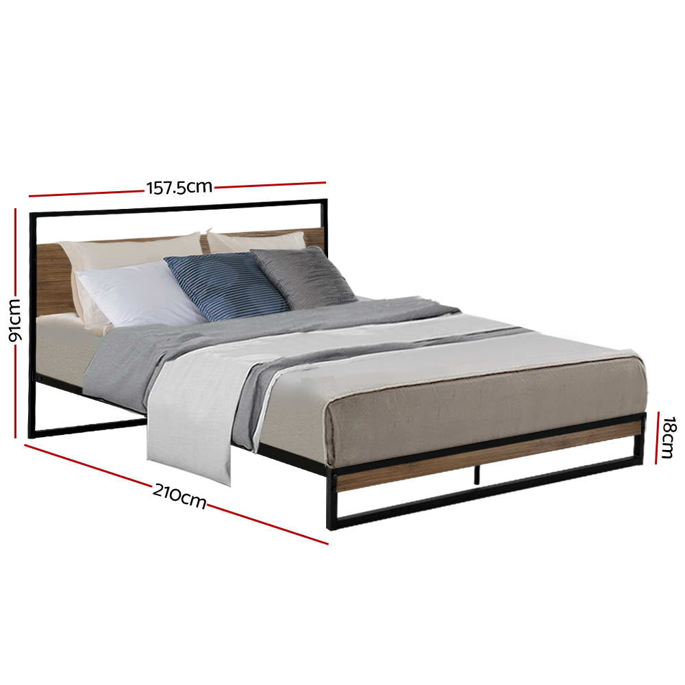 Queen Size Metal Bed Frame Base Black