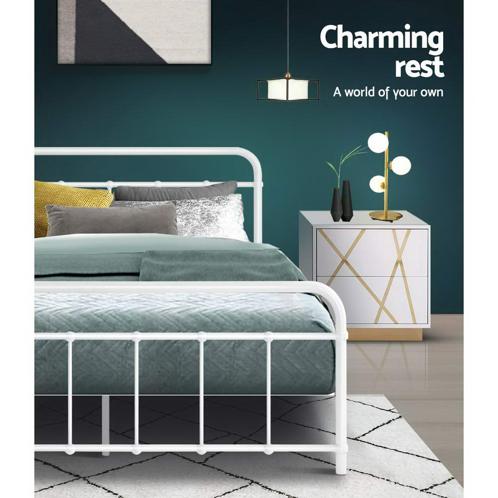 Double Size Bed Frame Metal - White