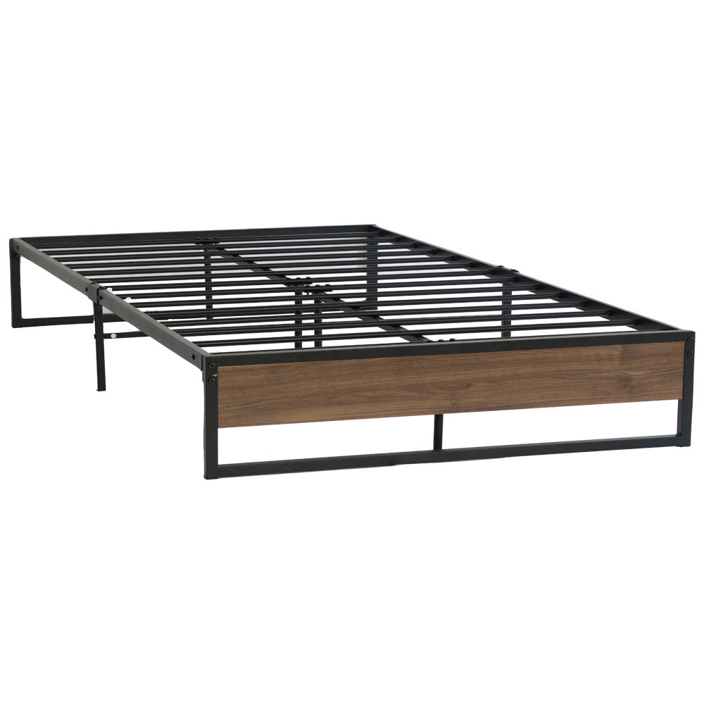 Double Size Bed Frame Metal And Wood - Black