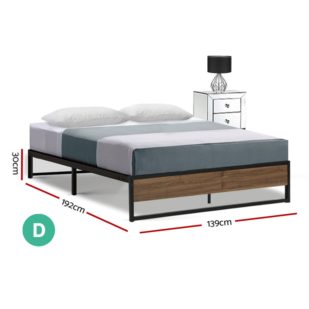 Double Size Bed Frame Metal And Wood - Black