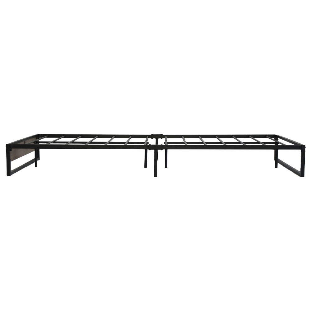 Double Size Bed Frame Metal And Wood - Black