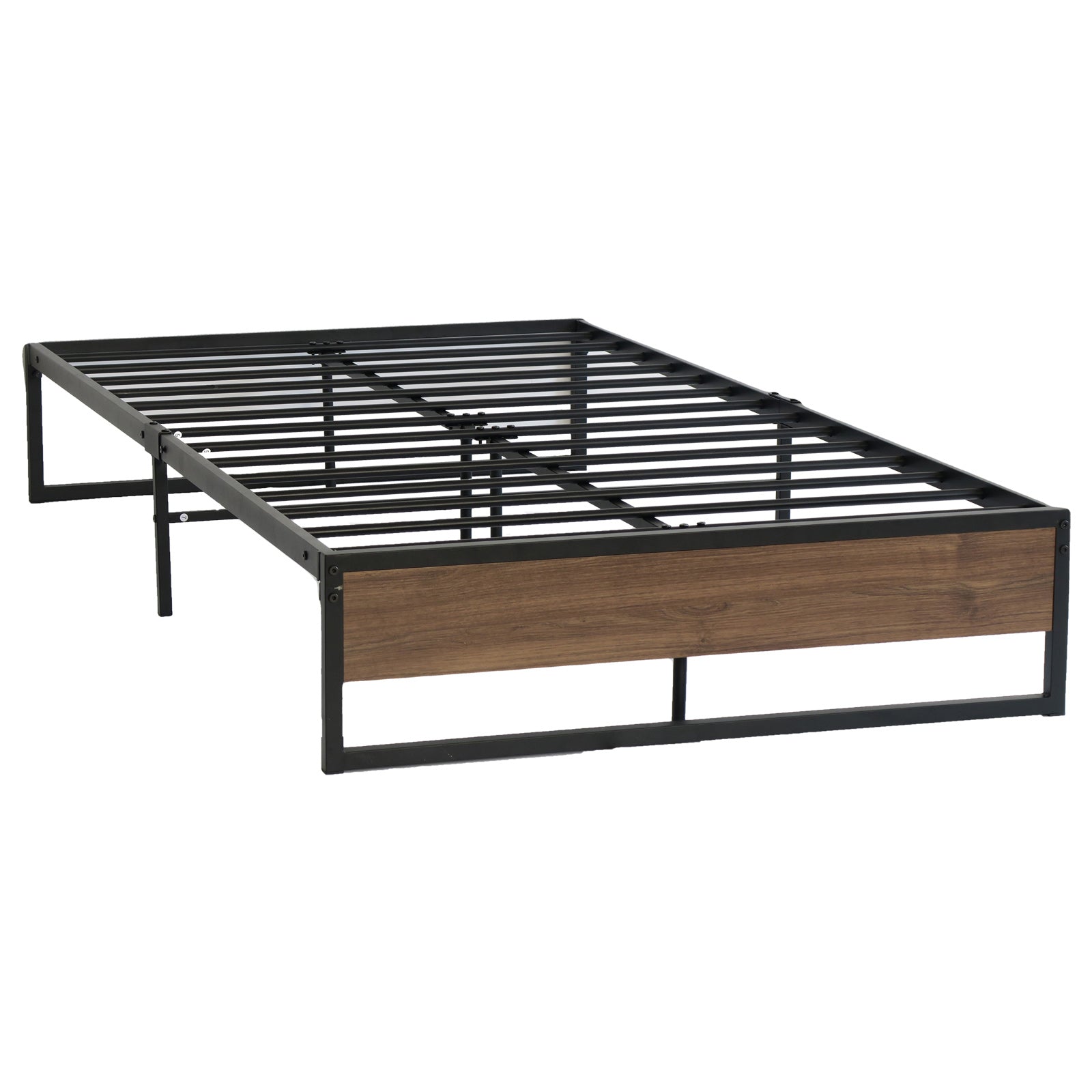 King Single Size Bed Frame Metal With Wooden Base  - Black