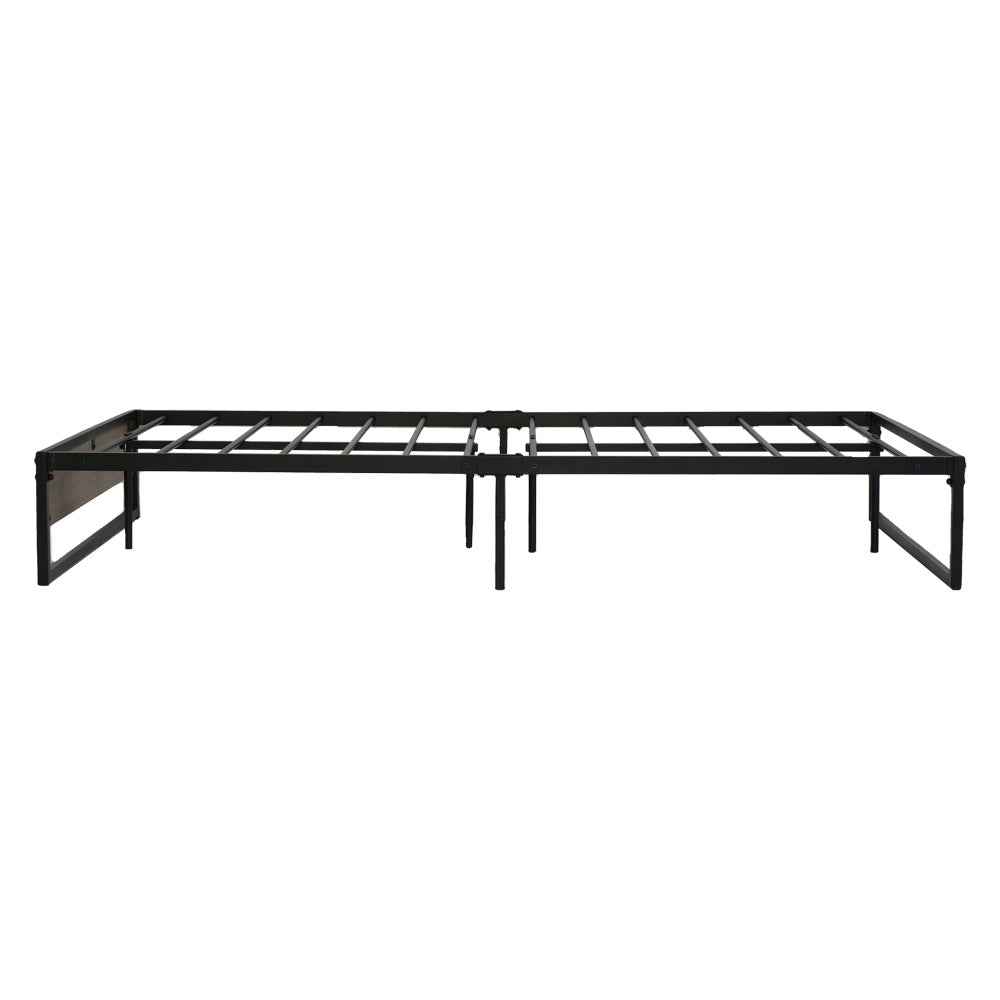 King Single Size Bed Frame Metal With Wooden Base  - Black