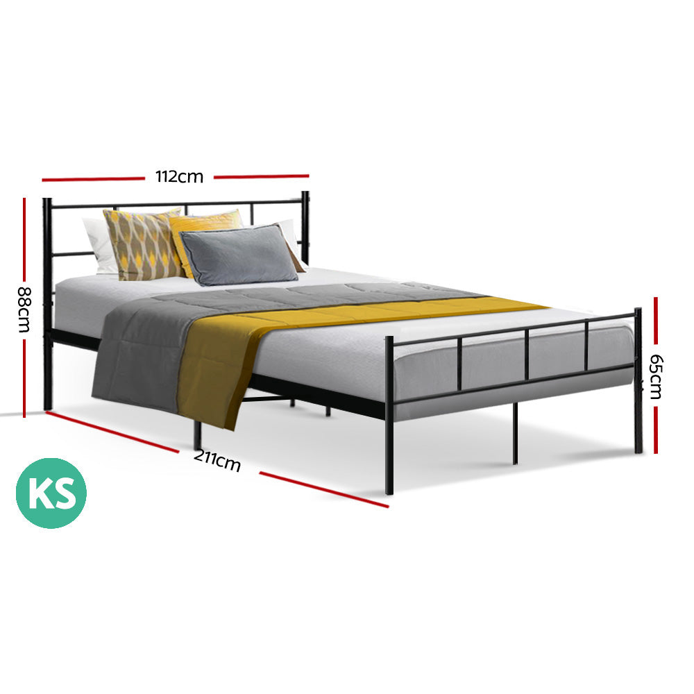 King Single Size Metal Bed Frame - Black
