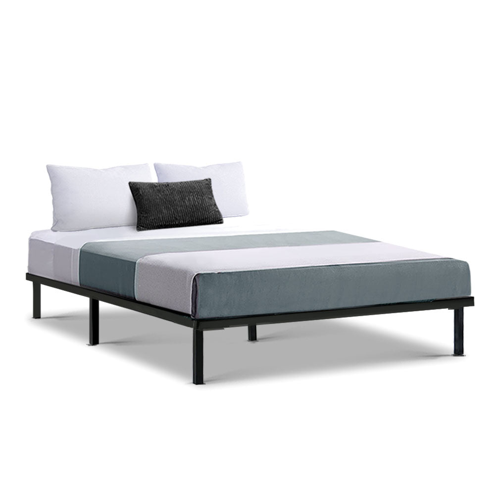 Free Shipping! Double Size Bed Frame Metal And Wood Black